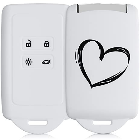 kwmobile Car Key Cover - Compatible with Renault 4-Tasten Smartkey Autoschlssel (nur Keyless Go) - Silicone Protective Case with Heart Design - Non-Slip Grip - Key Ring Attachment