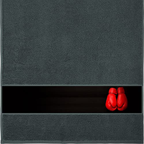 Manutextur Handtuch Mit Namen - Personalisiert - Motiv Boxen - Viele Farben - Dusch-Handtuch - Anthrazit - Größe 50x100 cm - Persönliches Geschenk Mit Wunsch-Name