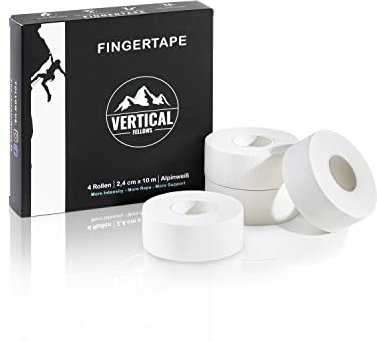 VERTICAL FELLOWS® 4 Rollen Klettertape 2,4cm breit mit PDF Tapeanleitung - DERMATEST sehr gut - ideales Fingertape und Sporttape für Klettern Bouldern Volleyball Handball