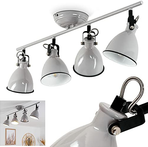 Deckenleuchte Selki, Deckenlampe aus Metall in Grau/Weiß/Schwarz, Leuchte mit verstellbaren Strahlern, Retro/Vintage Design, 4-flammig, 4 x E14, ohne Leuchtmittel