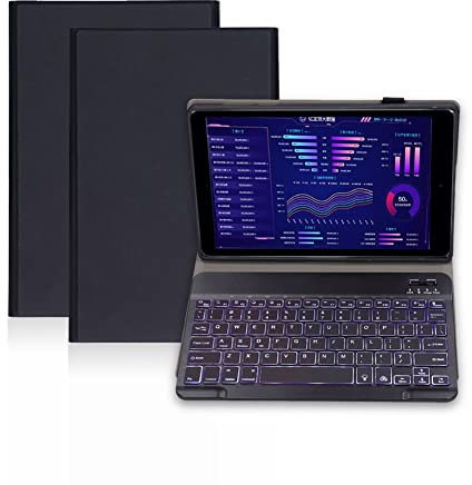 Étui Clavier Bluetooth Rétro-éclairé pour Tablette Android M10 FHD Plus 10,3 X606F, Clavier Détachable, étui Mince et Léger Smart Cover(Le Noir)