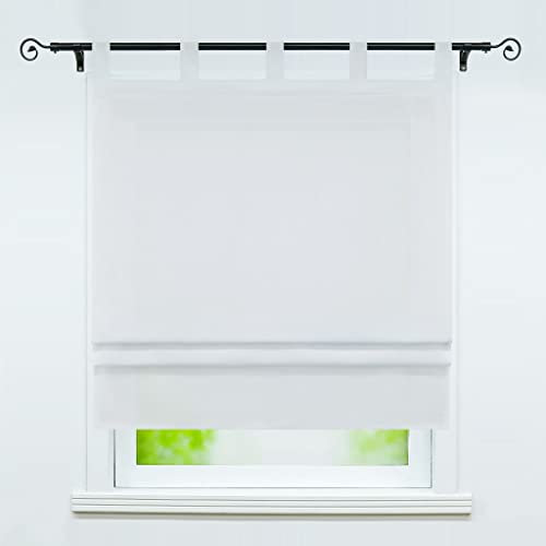 Delien Raffrollo mit Schlaufen Halbtransparente Vorhang Unifarbige Raffgardine Schlaufenrollo »Macaroon« Bändchenrollo Küche Kurzschals Fenster Gardine 1 St. BxH 140x140cm,Hellgrau