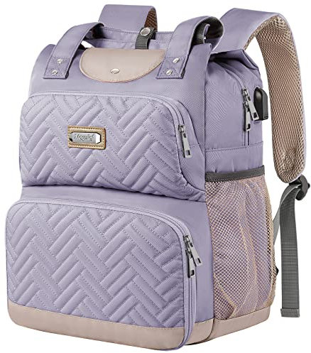 Mochila de almuerzo, lonchera para computadora portátil con puerto USB, bolsillos RFID, mochila aislada para mujer