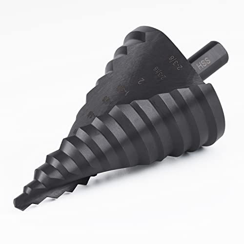 Lichamp Jumbo 2-3/8 Unibit Step Drill Bit for Metal, Extra Large Drill Stepper Bit for Hard Metal Heavy Duty, 12 Sizes from 1/4 to 2-3/8, Spiral Grooved with Hex Drive, C5BK