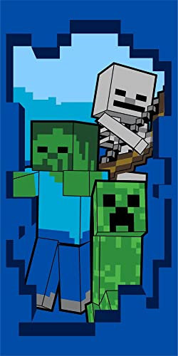 Minecraft Strandtuch, Badetuch, Handtuch, Green Creeper, Zombie und Skelett Videospiel 70 x 140 cm 100% Baumwolle
