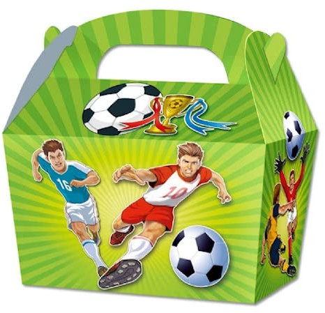 Party Perfecto THEMED SNACK BOXES - PACK OF 10 - Children/Kids Party Boxes Carry Food Meal Fun Picnic Birthday Wedding Favour / Baby Shower Party Box Loot Bag (Football)