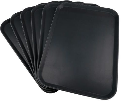 Grunwerg Bandeja de Plástico Antideslizante para Alimentos, Rectangular, 55 x 40 cm, Negra, Paquete de 6