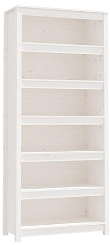 vidaXL Bücherregal, Bücherschrank mit viel Stauraum, Standregal für Schlafzimmer Wohnzimmer Büro, Büroregal Aufbewahrungsregal Regal, Weiß Massivholz Kiefer