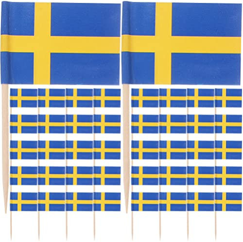 Toyvian Schweden Flagge Zahnstocher Cupcake Topper Sticks Cocktail Stäbchen Mini Land Picks Kuchen Dekorationen für Lebensmittel Deutsche Party Fußball Zubehör 200 Stück