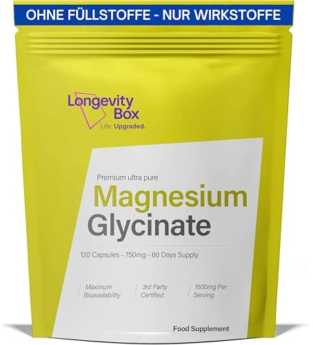 Ultra Pure Magnesium Glycinate 1500mg | 120 Capsules | High Strength Magnesium Supplement for Women & Men | Providing 450mg of Elemental Magnesium | Supplement formula: Magnesium Glycinate 1500mg – 210mg Elemental – 120 Capsules; Magnesium Glycinate 1500mg – 210mg Elemental