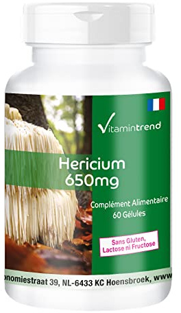 Vitamintrend Hericium 1300mg Tagesbedarf, 60 Kapseln, hochdosiert, Nahrungsergänzungsmittel vegan ohne Magnesiumstearat, in Deutschland hergestellt