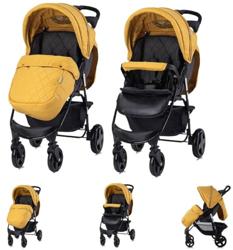 Lorelli Kinderwagen Buggy Olivia, Zubehörbox, Fußabdeckung, verstellbar, Korb, Farbe:gelb