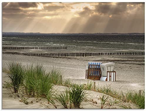 ARTland Wanddeko Glasbilder Wandbild Glas Bild einteilig 60x45 cm Querformat Strand Meer Landschaft Natur Ostsee Strandkorb Insel Poel Maritim T9ER