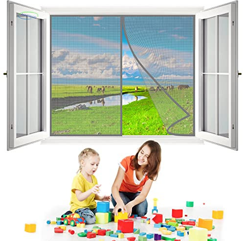 Zanzariera Finestra Magnetica, 85x145 cm Zanzariere Magnetiche Chiusura Automatica Magnetica Anti Zanzare per Legno Ferro, Finestre in Balcone- Grigio H