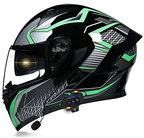 RUANLOV Bluetooth Motorradhelm, Modularer Integralhelm mit Automatischer Antwort Geräuschunterdrückung Freisprecheinrichtung Klapphelm,ECE Geprüft Sommer Doppelsonnenvisier Klapphelm (O L=59~60CM)