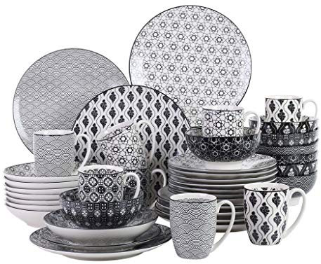 Juego de platos llanos Juego de platos llanos de porcelana de 40 piezas con 8 platos llanos, platos hondos, platos de postre, cuencos y tazas