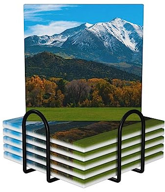 Roaring Fork Valley Map Print Ceramic Coasters Set of 6 Absorbent Drink Coasters Bar Coasters with Cork Base for Office Home Decor