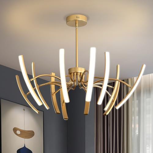 Lampadario Soggiorno A LED Dimmerabile,Lampadario Camera Da Letto Moderni Fai-Da-Te Con 12 Corpo Lampada Ruotabile,Plafoniera Oro 3000-6000K Per Soggiorno,Sala Da Pranzo,120 W φ1100Xh580