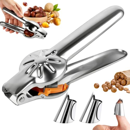 BSTDAYEVER Taglia Castagne Sicuro Schiaccia Castagne Croce Inossidabile | Schiaccia Castagne 17.5x5.2cm Apri Castagne con 2pcs Protezioni per le Dita Elevata Durezza per Tutti i Tipi Noci Utensili