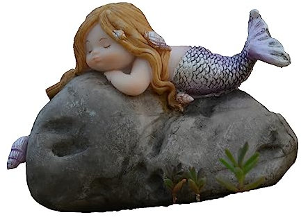 Gemmia Miniatur-Feengarten Meerjungfrau Figurine- Denkende Meerjungfrau auf Felsen