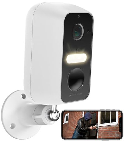 VisorTech Outdoor Kamera: Akku-Outdoor-IP-Überwachungskamera mit 2K-Auflösung, WLAN, App, IP65 (Überwachungskamera kabellos, Kamera Akku, Überwachung)
