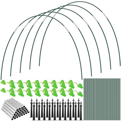 36Pcs Greenhouse Hoops for Raised Beds,Detachable Fiberglass Support Hoops with 30 Connection Pipes 18 Clips 20 Ground Nails, Rust-Proof Grow Tunnel Garden Hoops for Garden Netting