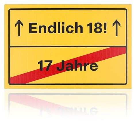 FunX Endlich 18 Geburtstag Schild - Witziges Ortsschild als Geschenkidee, Party Deko und Partydekoration für Jungen und Mädchen - 30 x 20 cm