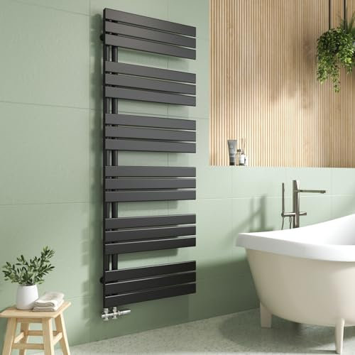 EMKE Handtuchheizkörper Seitenanschluss 1599x600 mm, Badheizkörper Handtuchhalter Handtuchwärmer Handtuchtrockner Badezimmer Heizkörper Flach Handtuchheizung Schwarz 958W
