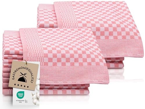 ZOLLNER 20er Set Geschirrtücher Baumwolle in 46x70 cm - super saugstarke und robuste Küchentücher – waschbar bis 60°C – in rot kariert - Gastronomiequalität - Oeko Tex® Zertifiziert