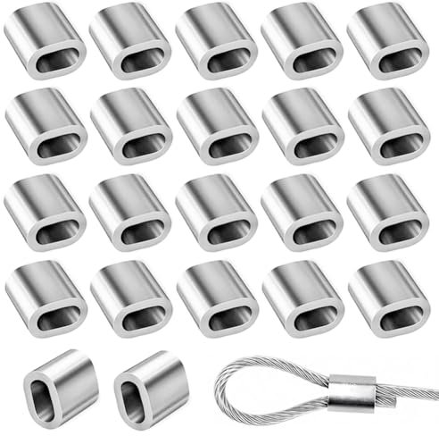 90 Stück Aluminiumhülsen M5 Alu Klemme Pressklemmen Drahtseilklemme Ovale Presshülsen Crimpschlaufe Würgeklemmen für 5 mm Drahtseil Kabel Stahlseil