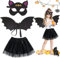 Costume de chauve-souris 3 pièces pour enfant,Déguisement Chauve-Souris Vampire,pour fille Masque de Chauve-Souris Ailes Tutu,chauve-souris pour Halloween Costume,pour car, Halloween, cosplay-Noir