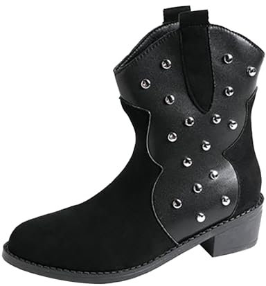 Generico Stivali da Donna Bassi, Stivali Corti Donna Morbidi Eleganti, Tronchetti Antivento Scarponcini Impermeabile Stivali Texani Donna con Tacco Bassi Tacco Basso, Stivali Texani Donna