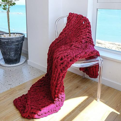 LUOZIQINX Grob Gestrickte Kuscheldecke, Chenille Kuscheldecke Grobstrick, Handgefertigt üBerwurf Strickdecke für Bett Sofa Stuhl BüRo,Rot,80x100cm