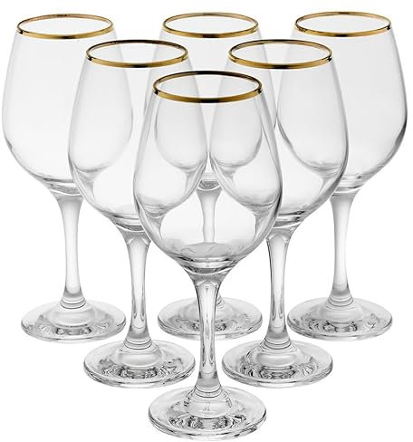 Queensway Home & Dining Set of 6/12 Pcs Amber Gold Rimmed Wine Glass Drinking Glasses Sets Gift Boxed 460/365/295ml