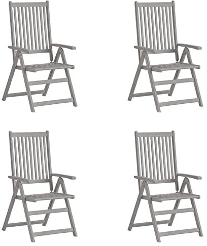 Brokky Verstellbare Gartenstühle 4 STK. Grau Massivholz Akazie Gartenstuhl Klappbar BalkonmöBel Set Garten StüHle Stapelstuhl Garten