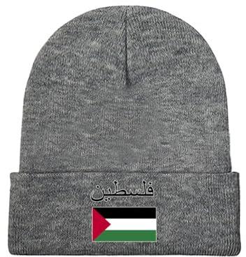 HZCRAES Unisex Beanie Mütze Strickmütze - Herren Damen Wintermütze Palästina Flagge Strickmütze Bündchenmützen Weiche Streetwear Kopfbedeckung Slouch Beanie Trawler Beanie Acryl Uhrenmütze Dunkelgrau