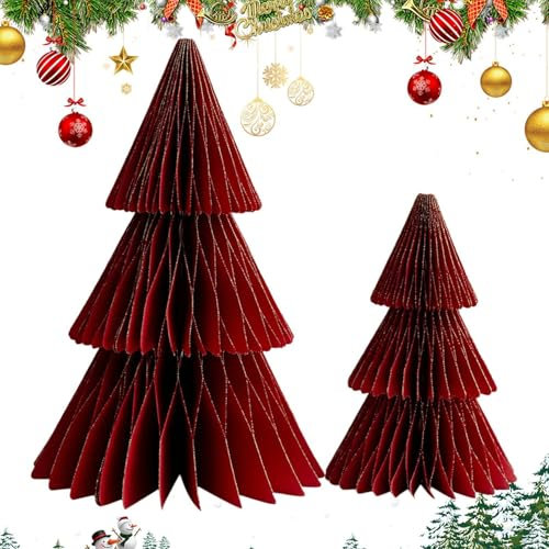 Piccolo Albero di Natale Pieghevole, Albero di Natale Santo In Carta, 2 X Moderna Decorazione Da Tavolo Di Natale Con Alberi 3D, Carta Da Tavolo Fatto A Mano Albero Di Natale In Carta