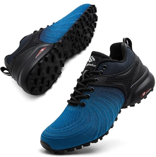 Mufanton Zapatillas de Trail Running Hombre Zapatillas de Trekking Zapatos de Senderismo Ligero Antideslizantes Deportes Zapatos de Trail Running,Negro Azul,EU44
