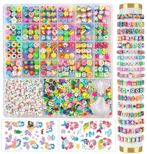 Peaceya 2300 Stück Perlen für Armbänder, Perlen Set, Armbänder Selber Machen, Perlens Zum Auffädeln, Ketten Selber Machen Set, Bracelet Making Kit Briefe Fruchte