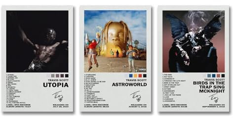 Travis-Poster, Scott Rapper, Musikalbum, Utopia-Cover, Wandkunst, Leinwandposter, Raumdekor, ästhetischer Druck, Dekoration, 20 x 30 cm, 3 Stück, Stil 8, 3 Stück
