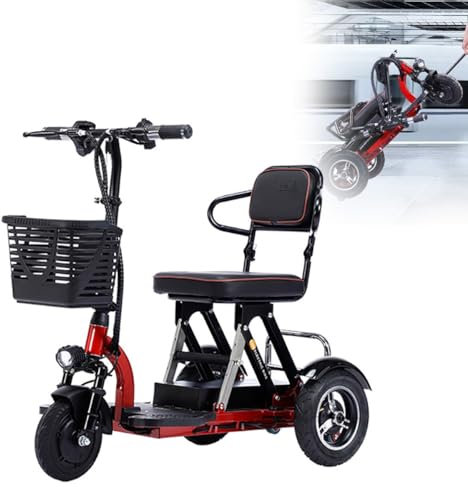DGHKB Elektrischer Rollstuhl,Rollator Elektrisch,Elektro Dreirad Für Senioren,Elektromobile,Mobilitätsroller Mit 3 Rädern,Faltbar/Leichter Und Bequemer,Kommt Mit Korb Und Ladegerät A