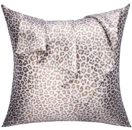 Lirex 2er Set Satin Kissenbezug 80x80cm mit Reißverschluss, Weich wie Seiden Kissenbezüge, Satin Kopfkissenbezug Kissenhülle für Haar und Haut Kommt, Creme Leopard