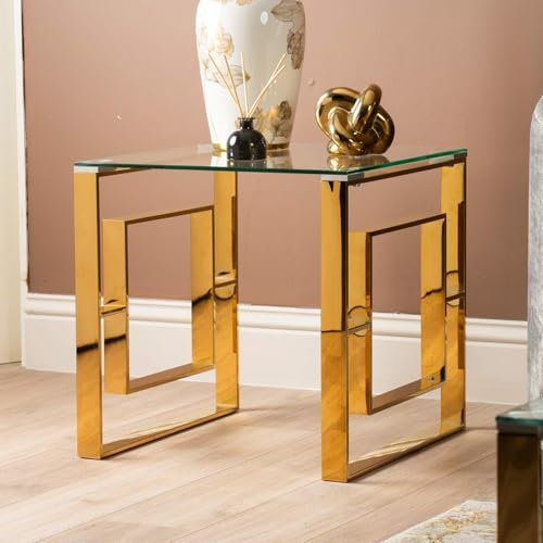 VANITY LIVING 55cm Metal Sofa Side Table for Living Room Furniture – Gold End Table, Modern Bedside Accent Table for Bedroom or Lounge
