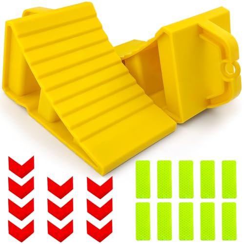 GZcaiyun Cunei per rondelle, 2 pezzi, cunei del freno con maniglia, cuneo per auto, rimorchi, roulotte, auto, camper, con 20 adesivi riflettenti