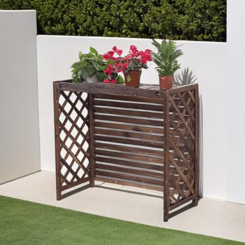 Outdoor Solid Wood Air Conditioner Cover Garden Fence & Trash Bin Screen Pet Enclosure ShieldSize S Durable Stylish & WeatherResistant Design