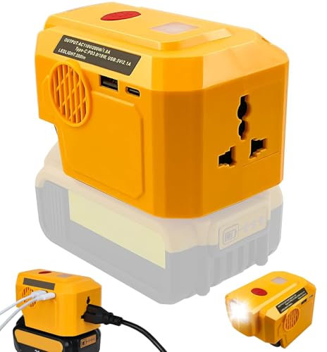 200W Power Battery Adapter Inverter for DeWalt 18V 20V, DC 20V to AC 110-120V Battery Inverter, Portable Power Source Supply with AC Outlet & USB & Type-C Port & LED Light (Tools Only)
