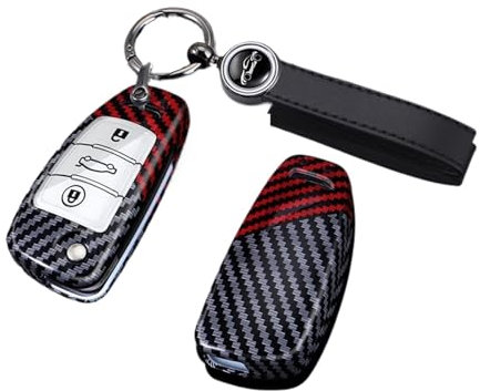 Coque clé télécommande Porte-clés en Carbone À 3 Boutons pour Audi A1 A3 8P 8L A4 A5 B6 B7 A6 A7 C5 C6 4F Q3 Q5 Q7 Q8 TT S3 S4 S6 RS(Red Set 2)