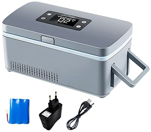 Frigorifero per auto, mini frigorifero per farmaci, USB, portatile, per insulina, con raffreddamento da 2 a 8 °C, con maniglia, sistema di allarme e display a LED per auto, casa e viaggi.