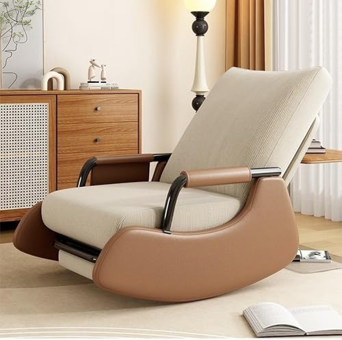 XULOEGYUNE Schaukelstuhl im nordischen Stil, Liegestuhl, bequemes faules Sofa, geeignet für Balkon, Innenhof, Wohnzimmer und Schlafzimmer, sehr geeignet für Nickerchen, Beige und Braun