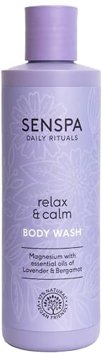 SenSpa Relaxing Lavender Body Wash - 250ml Vegan Shower Gel, Natural Body Wash with Geranium Oil, Organic Lavender Shower Gel for Women & Men, Cruelty Free, Luxury Spa Gifts for Women